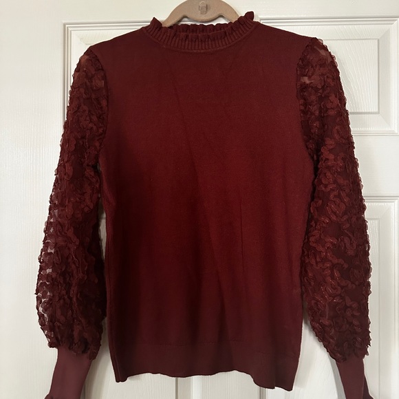 Sioni Milano Burgundy Sweater with Sheer Textured Sleeves – Size S - Picture 1 of 10